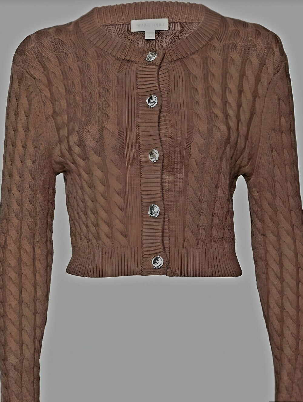 Ronny Kobo Collection Cropped Camel Cable Knit Rich Cardigan with Jewel Buttons